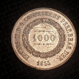 Brazilia 1000 reis 1855 argint Pedro II, America Centrala si de Sud