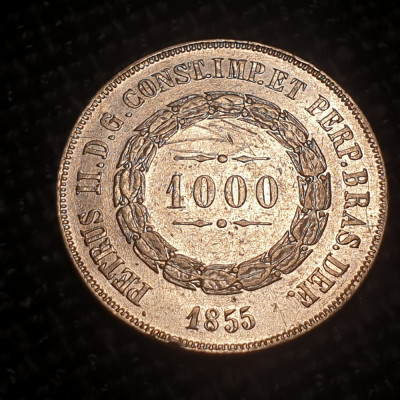 Brazilia 1000 reis 1855 argint Pedro II foto