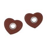 Set 2 ocheti metalici pentru cusut 32 x 35 mm, inima, Maro coniac, Crisalida