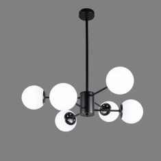 Candelabru vintage, 6 globuri albe x E27, diametru 60CM, negru