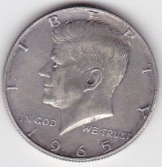 SUA USA 1/2 Kennedy Half Dollar dolar 1965