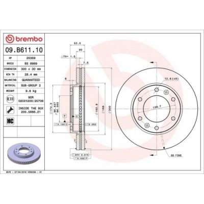 Set disc frana Hyundai H-1 Cargo (Tq) 09.07-, H-1 Travel (Tq) 09.07-, Fata, 300X30mm, ventilat, BREMBO foto