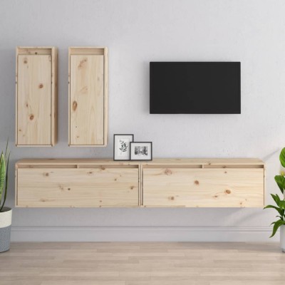Comode TV, 4 buc., lemn masiv de pin foto