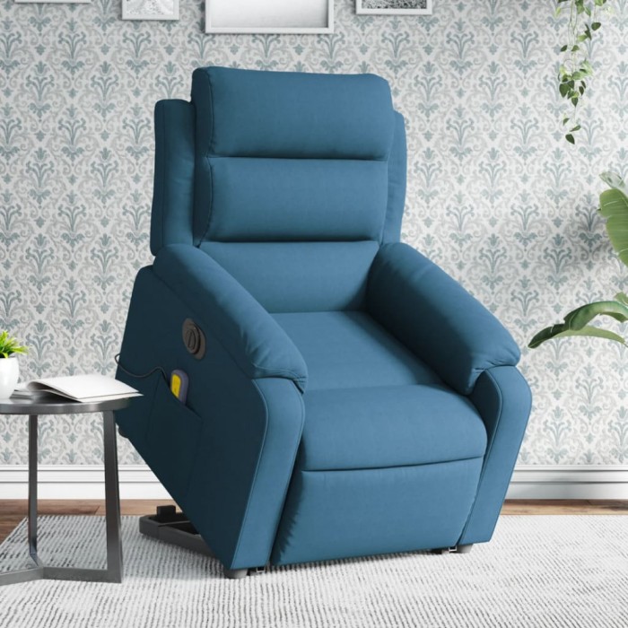 vidaXL Fotoliu electric masaj rabatabil cu ridicare, albastru, catifea