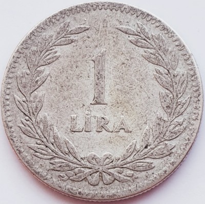 279 Turcia 1 Lira 1947 km 883 argint foto