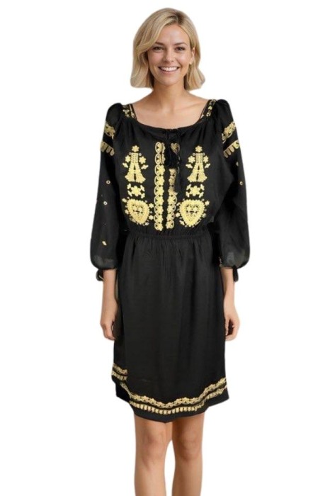 Rochie traditionala dama RL25 negru/bej , marimea L