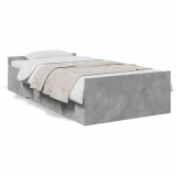 Gossi cadru de pat cu sertare, gri beton, 75x190 cm, lemn prelucrat
