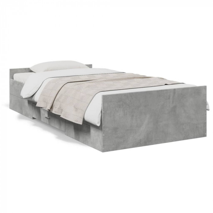 vidaXL Cadru de pat cu sertare, gri beton, 100x200 cm, lemn prelucrat