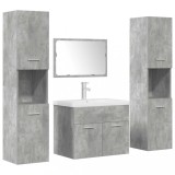 Cumpara ieftin Set mobilier de baie, 5 piese, gri beton, lemn prelucrat