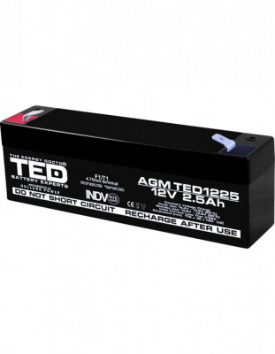 Acumulator AGM VRLA 12V 2,5A dimensiuni 178mm x 34mm x h 60mm F1 TED Battery Expert Holland TED003096 (20) SafetyGuard Surveillance foto
