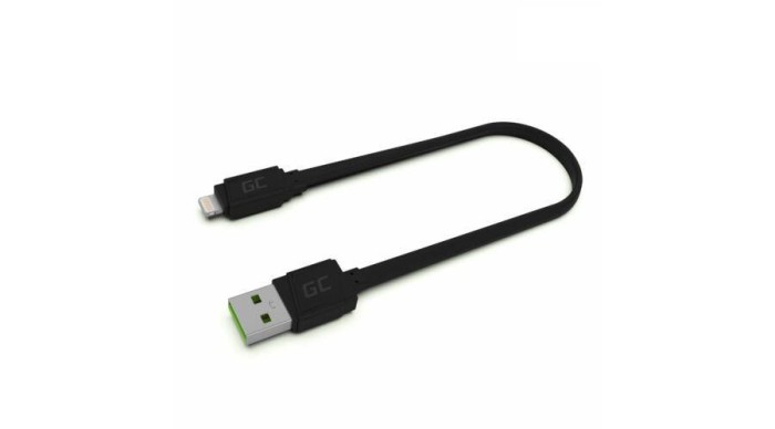 Green Cell GC mat Lightning mat cablu plat de date și &icirc;ncărcare de 25 cm lungime cu funcție de &icirc;ncărcare rapidă suport Apple 2.4A