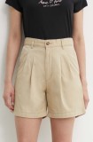 Levi&#039;s pantaloni scurti femei, culoarea bej, neted, high waist