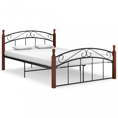 Cadru de pat, negru, 140x200 cm, metal și lemn masiv de stejar foto