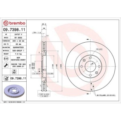 Set disc frana Peugeot 406 Coupe (8c) 03.97-02.05, Fata, 305X28mm, ventilat, BREMBO foto