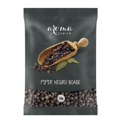 Piper Negru Boabe Aroma Spice, 12 Plicuri x 50 g, Piper Boabe, Boabe de Piper Negru, Piper Intreg, Piper Negru Intreg, Boabe Negre de Piper, Piper Con foto