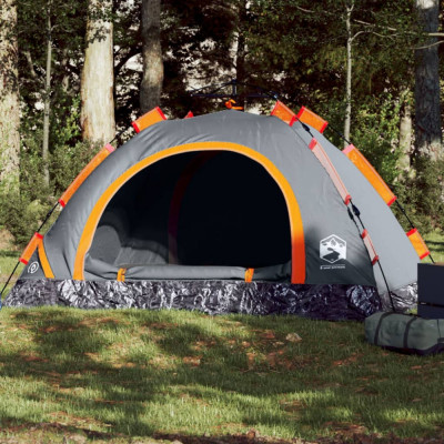 vidaXL Cort de camping, 4 persoane, gri/portocaliu, setare rapidă foto