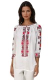 Bluza dama tip ie R256 alb optic/rosu bordo marimea S, Casual, Bumbac