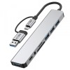 Hub USB / USB-C Tech-Protect HB06, 2 x USB-A 3.0 - 2 x USB-A - 1 x USB-C - 1 x Jack 3.5mm - 1 x SD - 1 x microSD, Gri, Universal
