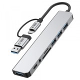 Hub USB / USB-C Tech-Protect HB06, 2 x USB-A 3.0 - 2 x USB-A - 1 x USB-C - 1 x SD - 1 x microSD - 1 x Jack 3.5mm, Gri, Universal