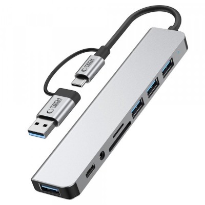 Hub USB / USB-C Tech-Protect HB06, 2 x USB-A 3.0 - 2 x USB-A - 1 x USB-C - 1 x SD - 1 x microSD - 1 x Jack 3.5mm, Gri foto