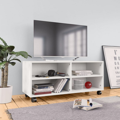 vidaXL Comodă TV cu rotile, alb, 90x35x35, PAL foto