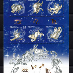 RO 2011 LP 1900 a "Zodiac I ", bloc de 6 cu manseta , colita 502, MNH