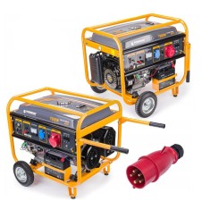 Generator curent electric 7500 W, 7.5 KW, 220 V, 380 V pornire la cheie, automata, roti si manere, stabilizator de tensiune (AVR), monofazat, trifazat