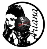 Ceas de perete decorativ realizat din disc de vinil, Model Ariana Grande Pop Star Portret, Negru, 30 cm