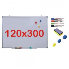 Pachet Tabla alba magnetica, 120x300 cm Premium + accesorii: markere, burete, magneti (7 ani Garantie)