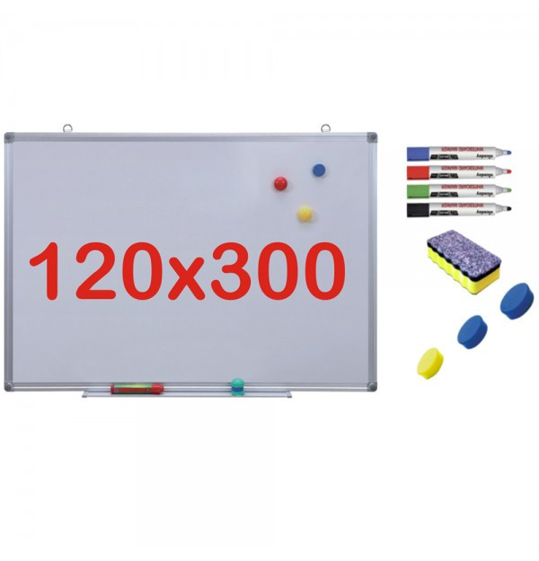 Pachet Tabla alba magnetica, 120x300 cm Premium + accesorii: markere, burete, magneti (7 ani Garantie)