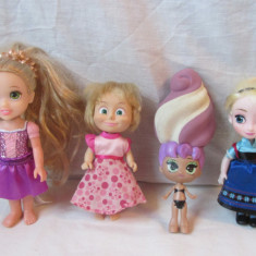 Set 4 papusi mini Elsa,Rapunzel,Masha+papusa Blume Doll cu par squishy