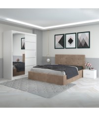 Dormitor Filip Crem Cu Pat Tapitat Stofa 140x200cm