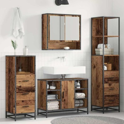 vidaXL Set de mobilier pentru baie 4 pcs Lemn vechi 80 x 33 x 60 cm 3402336 foto