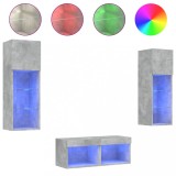 Cumpara ieftin Comode TV de perete cu lumini LED, 4 piese, gri beton