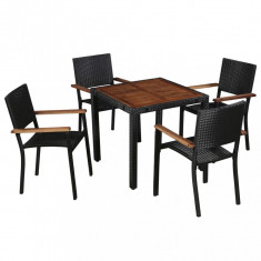 vidaXL Set mobilier de exterior, 5 piese negru, poliratan, lemn acacia