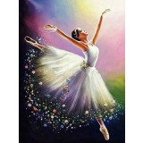 Set de broderie cu diamante 5D, model Balerina, 30x40 cm, accesorii incluse, multicolor