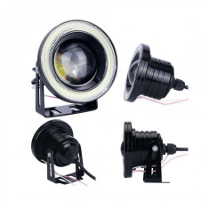 Set 2 proiectoare LED cu lupa si Angel Eyes 89mm