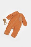 Cumpara ieftin Salopeta Elefant cu maneca lunga din 80%bumbac organic si 20% poliester - Caramiziu, BabyCosy (Marime: 9-12 luni)