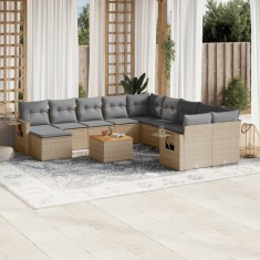 vidaXL Set canapele de grădină, 12 piese, cu perne, bej, poliratan 3257193
