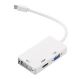 Adaptor 3in1 Mini DisplayPort / Thunderbolt la HDMI + VGA + DVI pentru laptop, TV, proiector, compatibil cu laptop Macbook Pro / Air, Lenovo, Surface