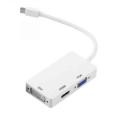 Adaptor 3in1 Mini DisplayPort / Thunderbolt la HDMI + VGA + DVI pentru laptop, TV, proiector, compatibil cu laptop Macbook Pro / Air, Lenovo, Surface foto