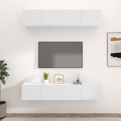 Comode TV, 4 buc., alb, 80x30x30 cm, lemn prelucrat foto