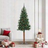 VidaXL Brad de Crăciun subțire Verde 210 cm PVC și lemn de PIN masiv 3394878