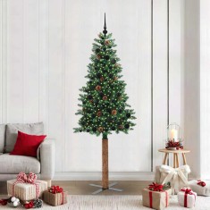 vidaXL Brad de Crăciun subțire Verde 210 cm PVC și lemn de PIN masiv 3394878