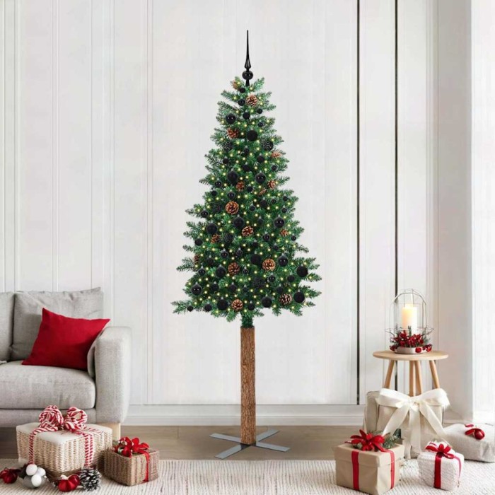 vidaXL Brad de Crăciun subțire Verde 210 cm PVC și lemn de PIN masiv 3394878