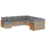 Set canapele de gradina cu perne, 11 piese, bej, poliratan