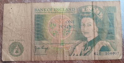 B11 - Bancnota foarte veche - Marea Britanie - Anglia - o lira sterlina regina foto