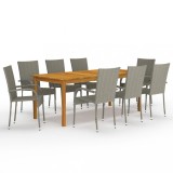 Cumpara ieftin Set mobilier gradina Gossi, 9 piese, gri, lemn acacia, otel, ratan, 8 locuri, dreptunghiular