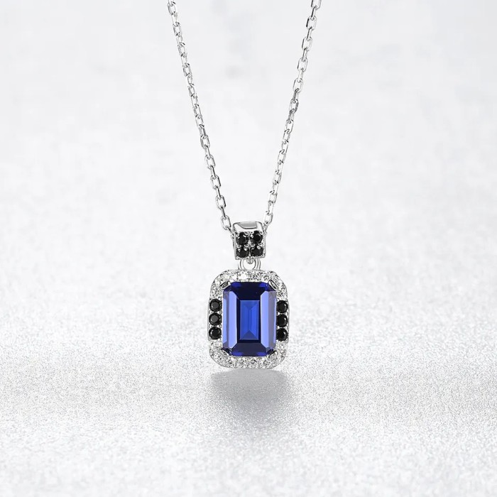Colier din argint cu pandantiv Blue Sapphire ARG25F
