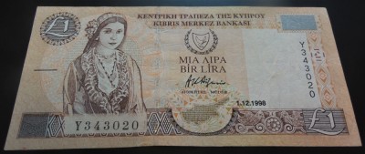 Bancnota 1 POUND / BIR LIRA - CIPRU, anul 1998 *cod 723 foto